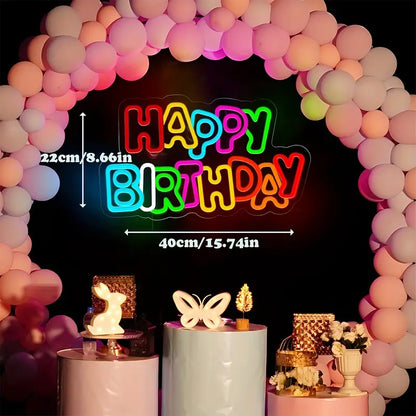 Happy Birthday Neon Sign - Plastic Wall Hanging, Switch Control, Multipurpose USB Powered Decorative Light with Non-Changeable Color Mode