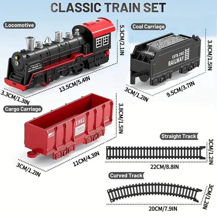 Vintage Steam Engine & Long Track Train Set for Youngsters - Electric Toy with Lights and Sounds, Durable ABS Construction