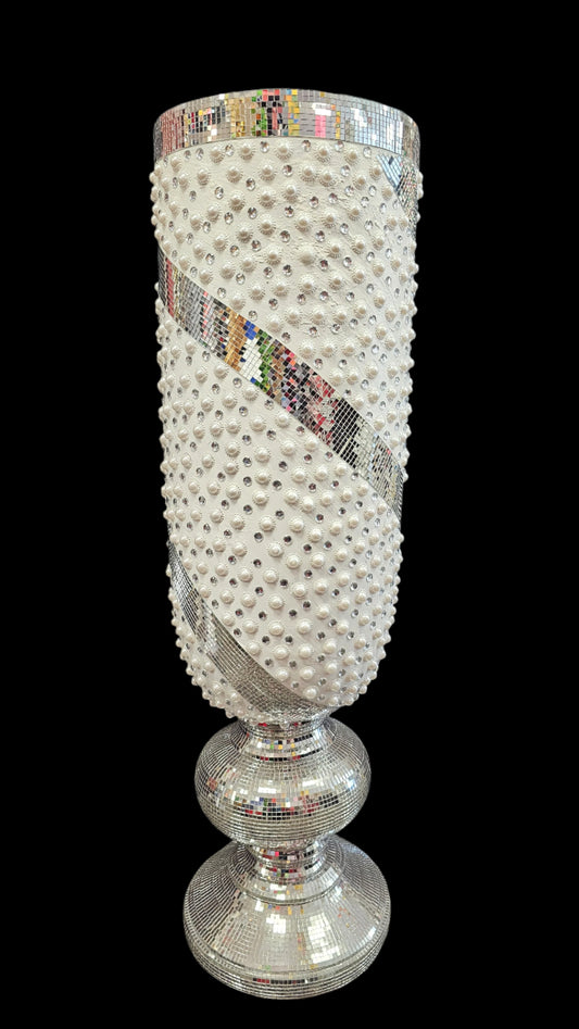 Elegant Vase White 'n Silver 100cm