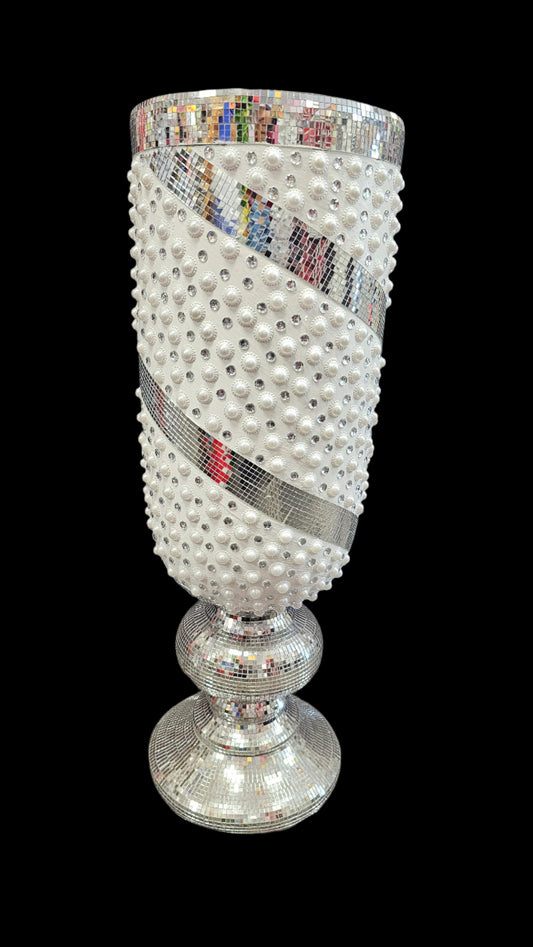 Elegant Vase White 'n Silver 80cm