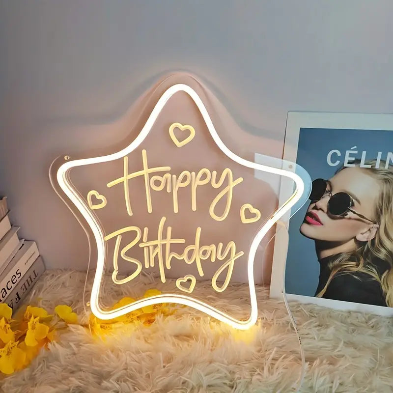 "Celebration Bright" Happy Birthday Led Neon Sign - Usb Powered, Decorative Atmosphere Light For Parties, Bars, Bedrooms & Home Decor