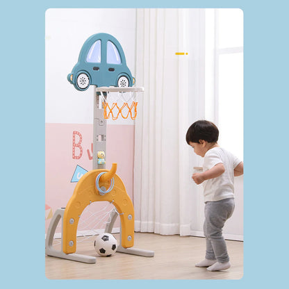 Blue 3-in-1 Kids Basketball Hoop Set Stand with Ring Toss, Basketball and Football, Kids Gift