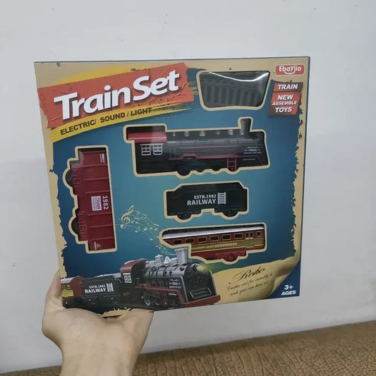 Vintage Steam Engine & Long Track Train Set for Youngsters - Electric Toy with Lights and Sounds, Durable ABS Construction