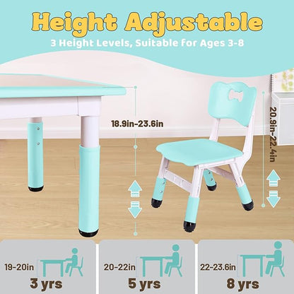 3 Level Height Adjustable Table and Chair Set for Kids