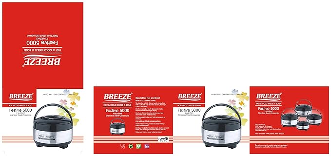 BREEZE Stainless Steel Casserole 5000, 3.7 Liters, Black