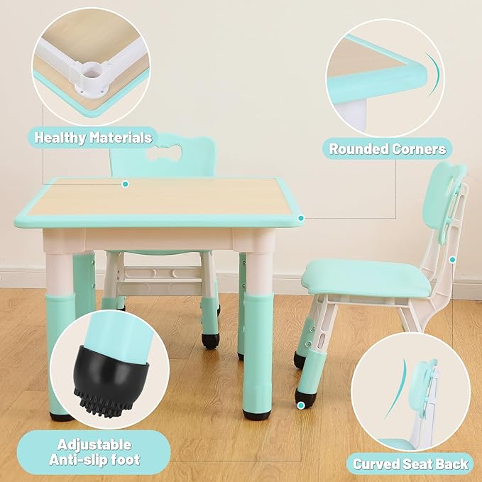 3 Level Height Adjustable Table and Chair Set for Kids