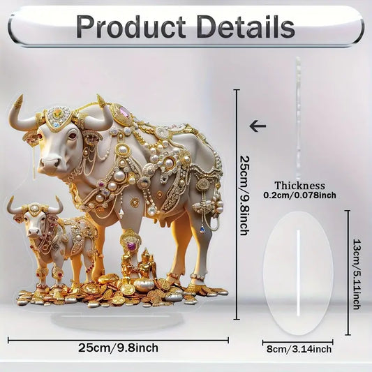 Luxurious Golden &amp; Gemstone Acrylic Cow Statue