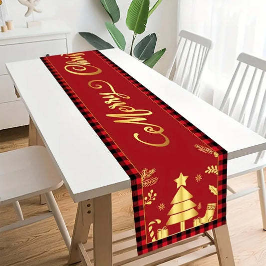 Golden Christmas Tree Table Runner