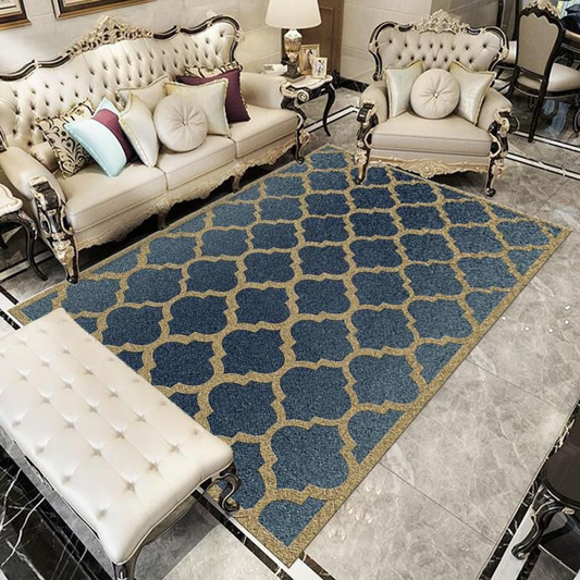 Navy Blue Gold Pattern Rug Type 11