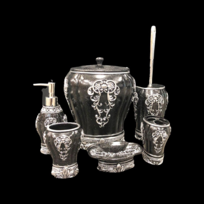 6 pc Bathroom Set Marble Black