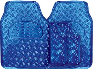 4-Piece Blue Rubber/Aluminium Look Car Mat