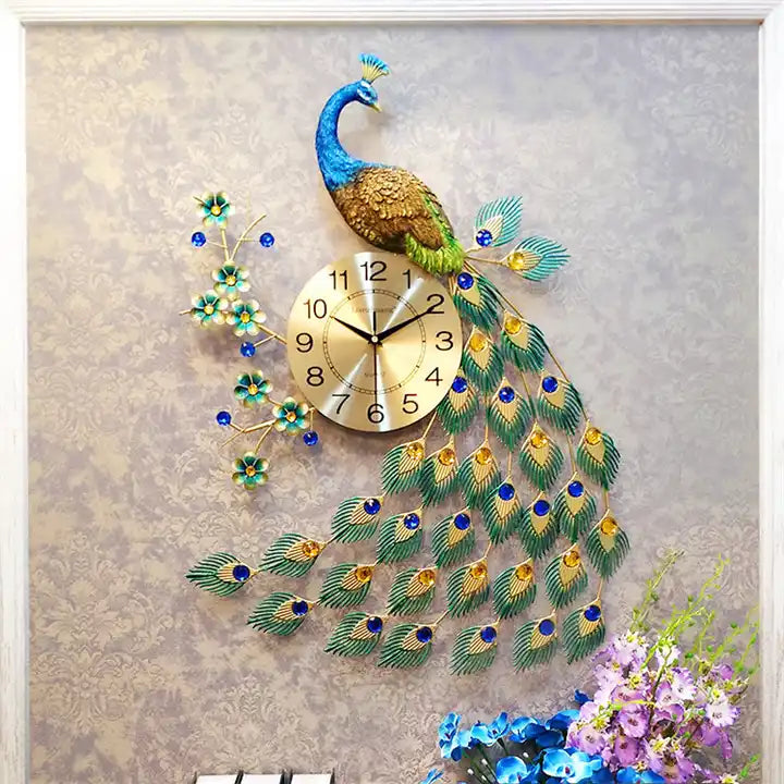 Peacock Clock With Feathers