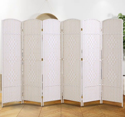 Room Divider 6 Panel Bamboo - 180cm x 240cm - White