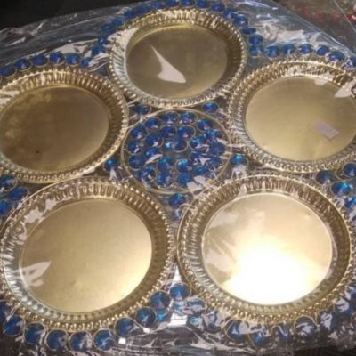 Brass Plate 16inch with Blue Rhinestone