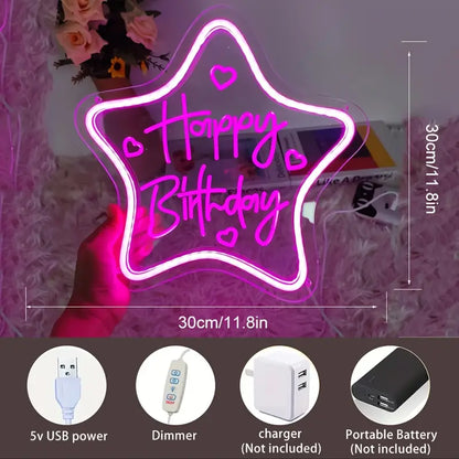 "Celebration Bright" Happy Birthday Led Neon Sign - Usb Powered, Decorative Atmosphere Light For Parties, Bars, Bedrooms & Home Decor