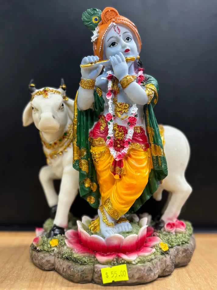 Collectible India Lord Cow Krishna Idol with Krishna