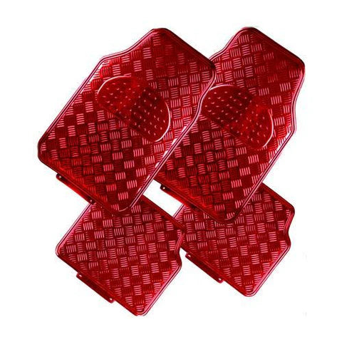 4-Piece Red Rubber/Aluminium Look Car Mat