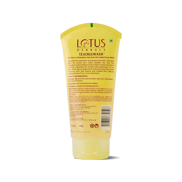 Lotus Herbals TEATREEWASH Tea Tree & Cinnamon Anti-Acne Oil Control Face Wash 80gm